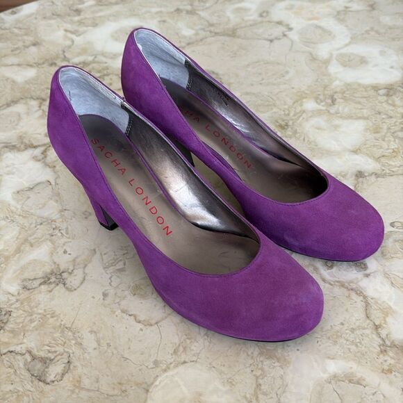 Sacha London Edna Kid Suede Hidden Platform Chunky 3” Heels Pumps - Picture 2 of 13